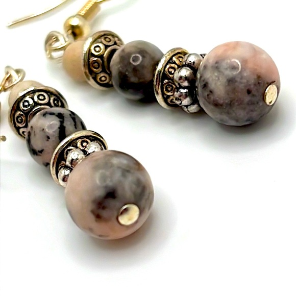 Pink Zebra Jasper Earrings. - Picture 3 of 4